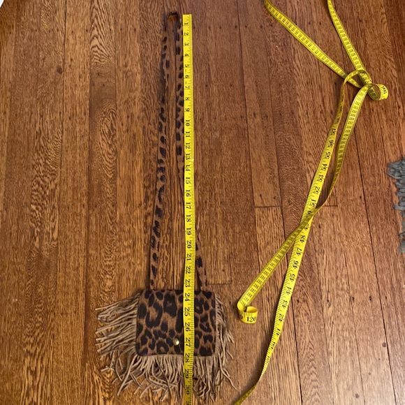 Long Strap Brown & Black Fringe Leopard Print Mini Purse - Picture 4 of 9